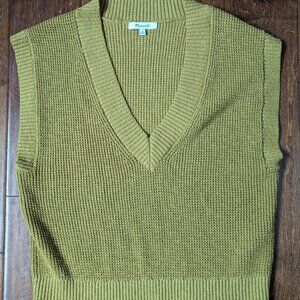 Madewell Waffle V-Neck Sweater Vest, Gold/Yellow, Womens MEDIUM, New